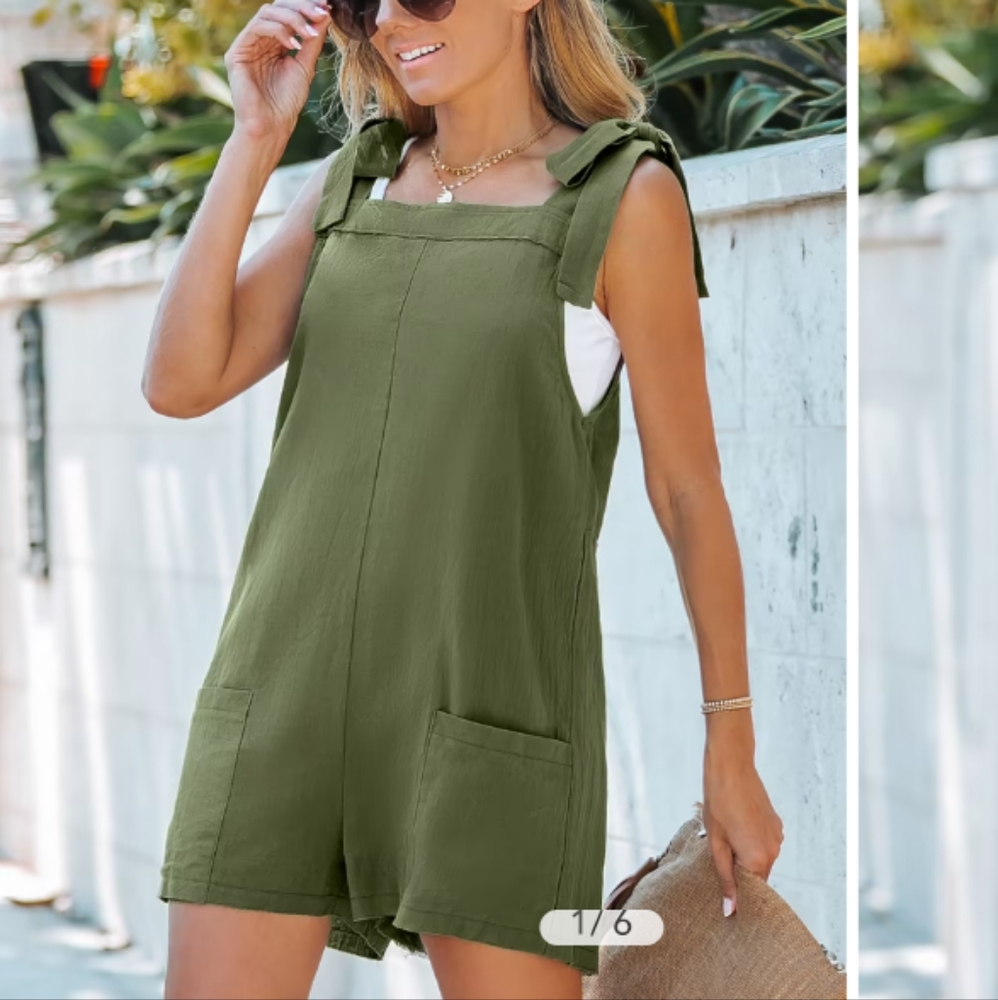 Cupshe Forest Green Tie Strap Romper